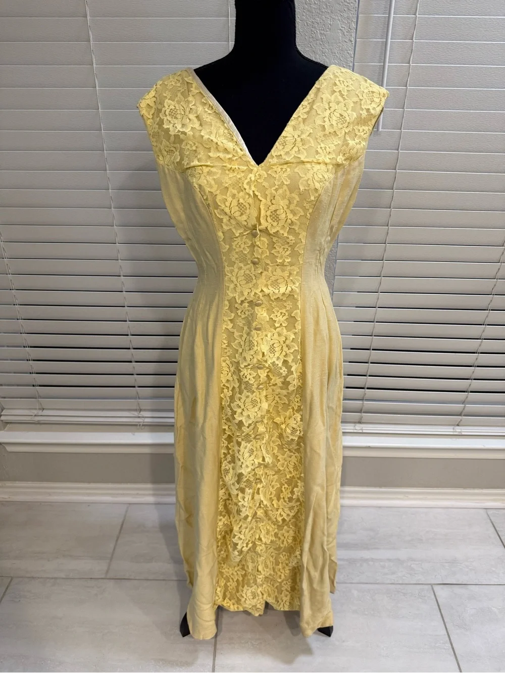Lace-Front Yellow Maxi Dress with V-Neck - Picture 1 of 6